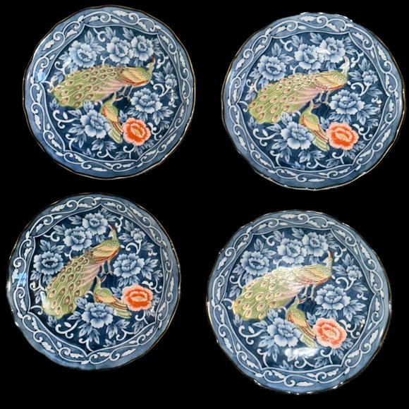 Beautiful Vintage Peacock Design Sauce Dishes - Set of 4 - Picture 5 of 9